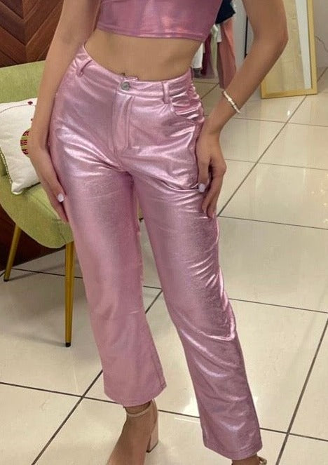 Metallic Faux Leather Pants