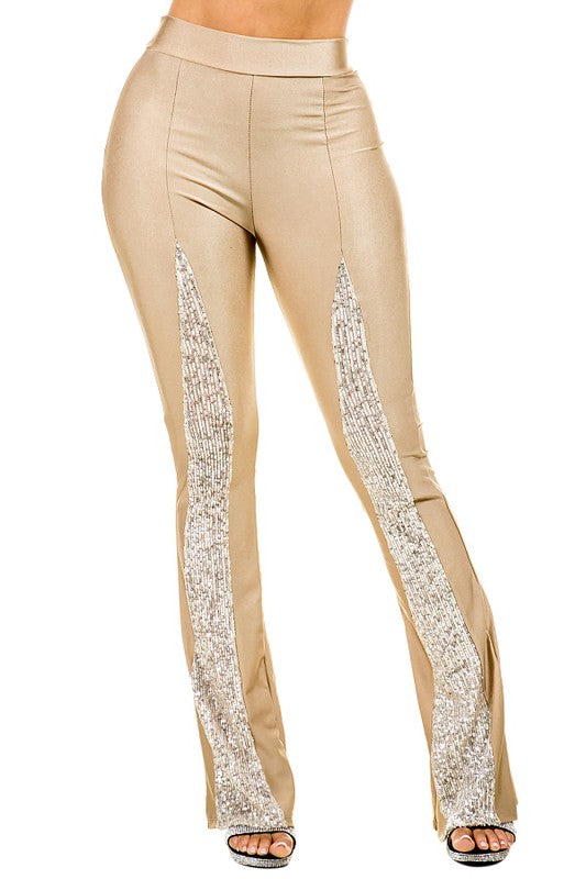 Sequin Mesh Flare Pants