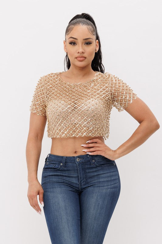 Pearl Sequin Crop Top