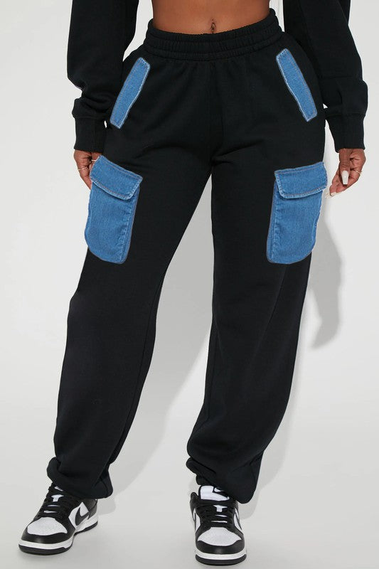 Denim Detail Jogger Pants