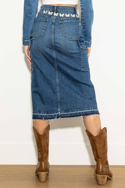 Slit Cargo Denim Skirt