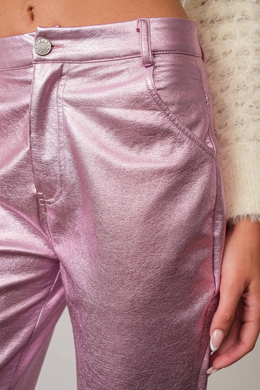 Metallic Faux Leather Pants