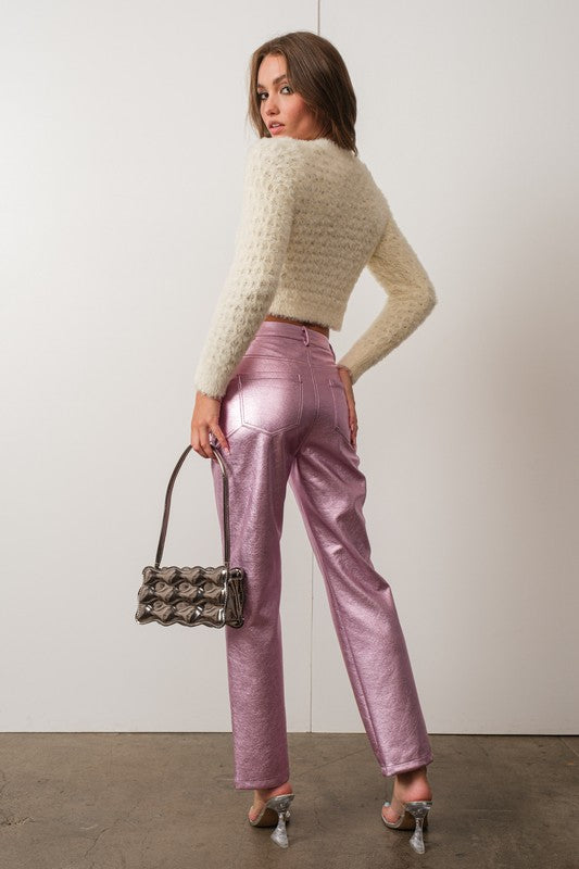 Metallic Faux Leather Pants
