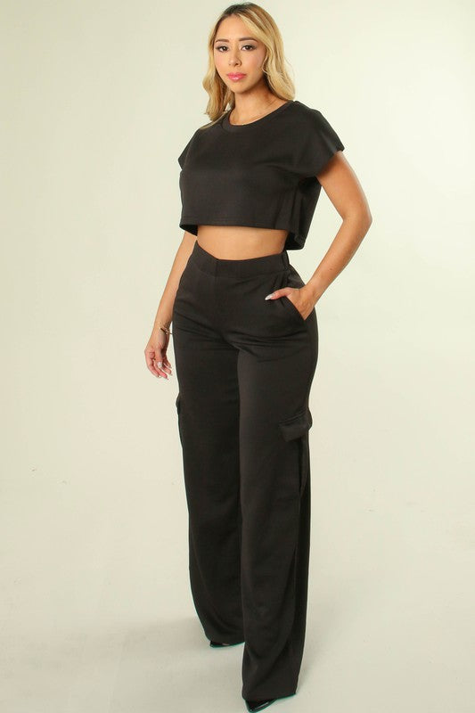 Loose Fit Crop Top and Cargo Pant