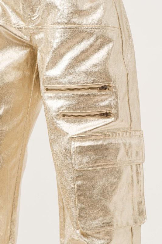 Metallic Wide Leg Cargo