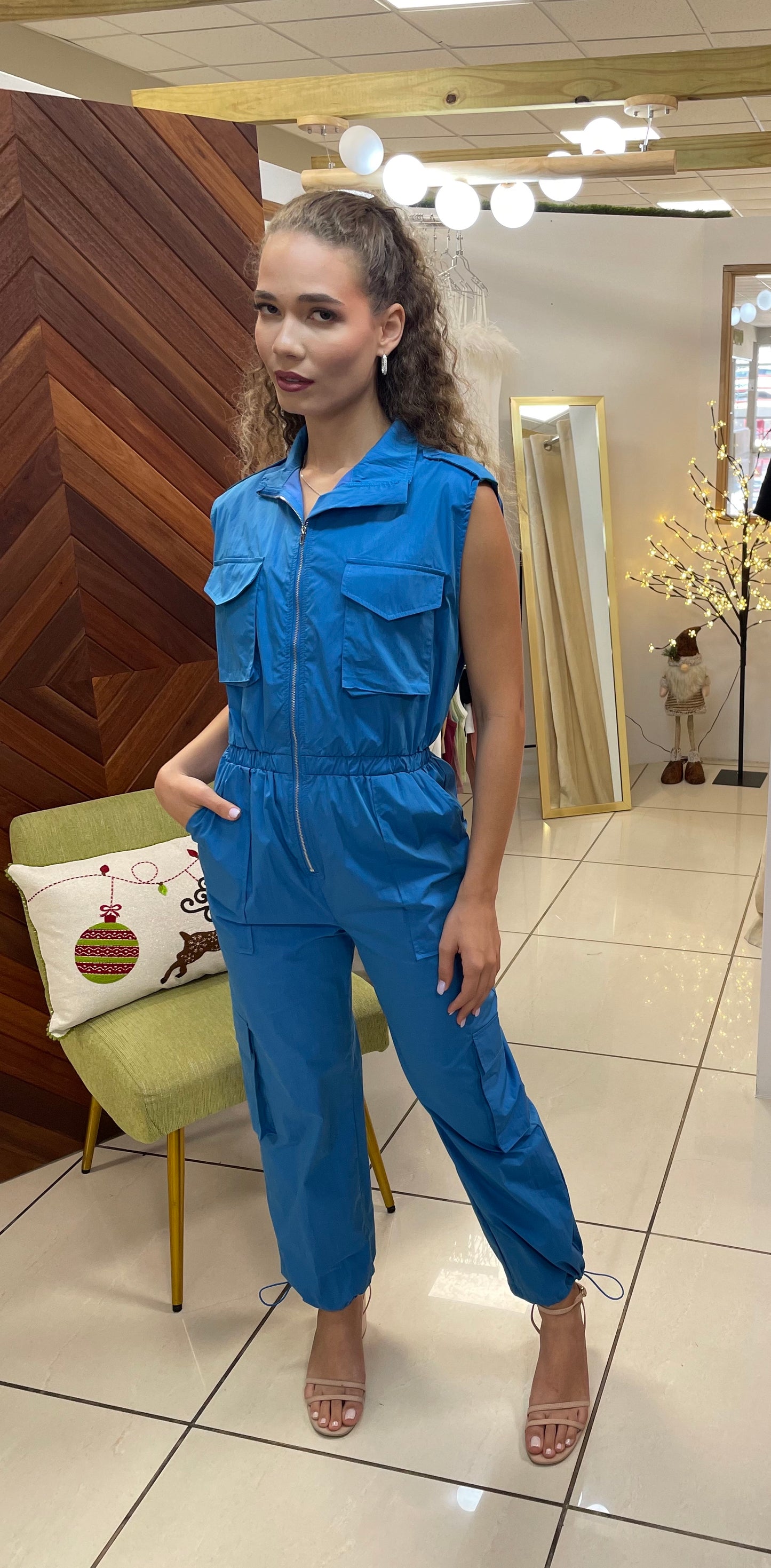 High Neck Cargo Jumpsuit