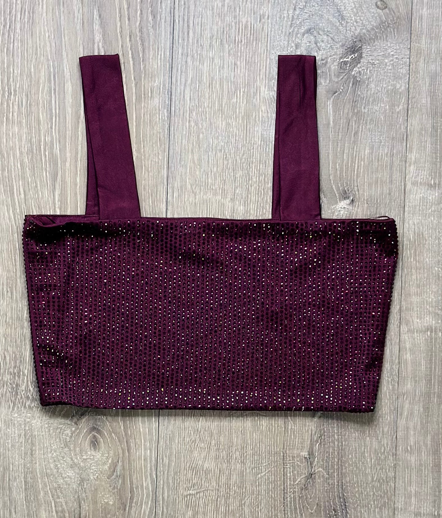 Straight Neck Rhinestone Details Top