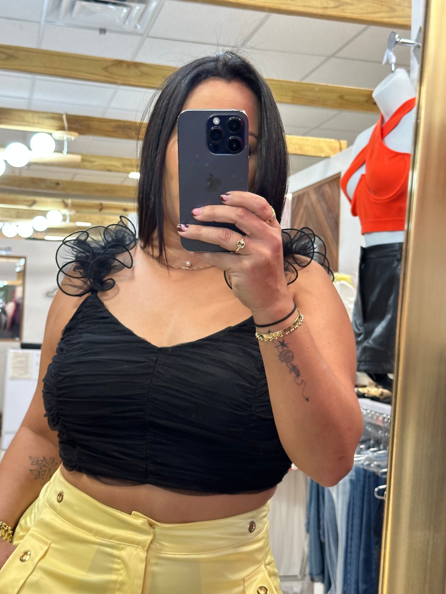 Organza Ruche Ruffled Top