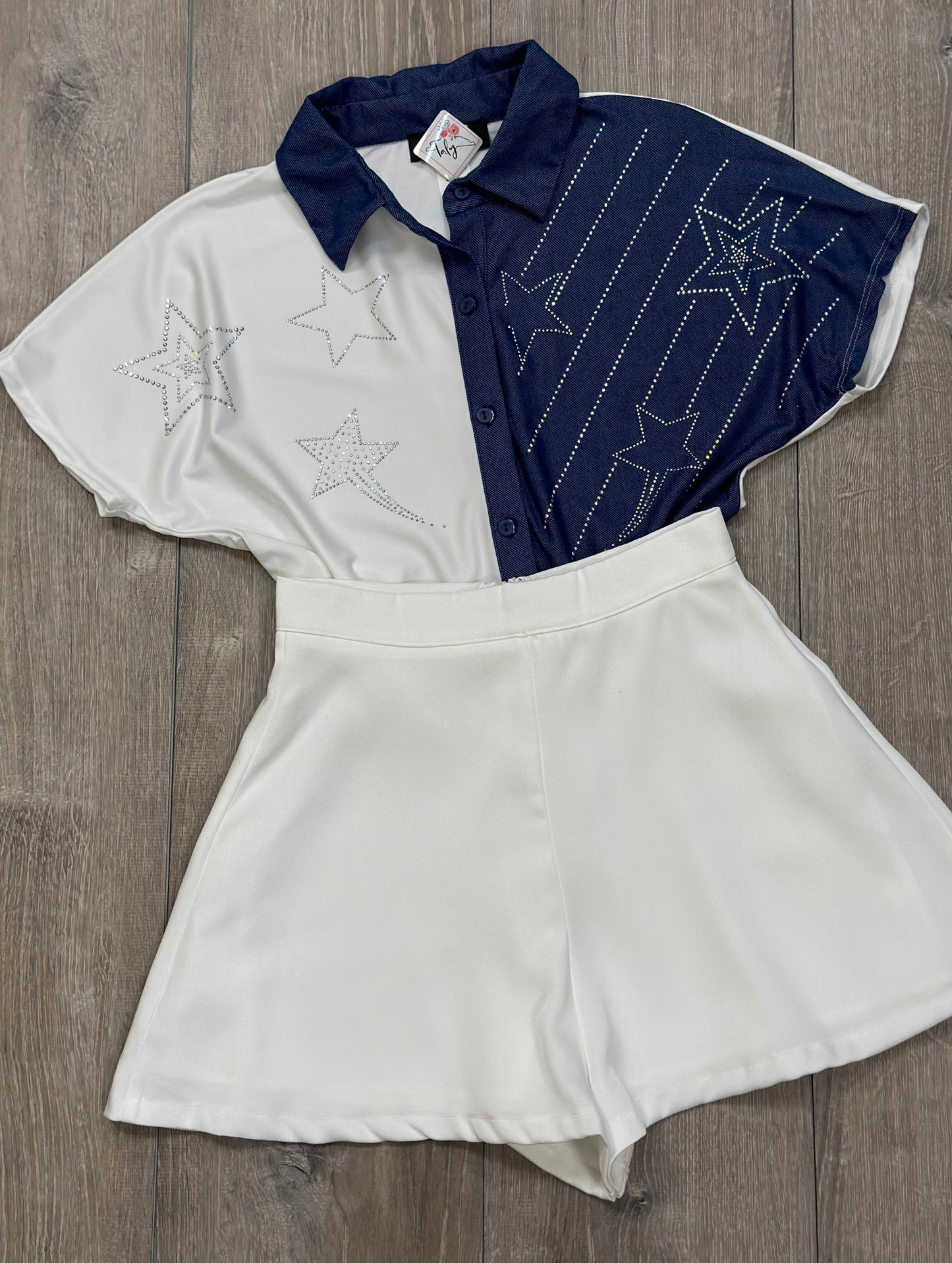 Star Details Button Down Blouse