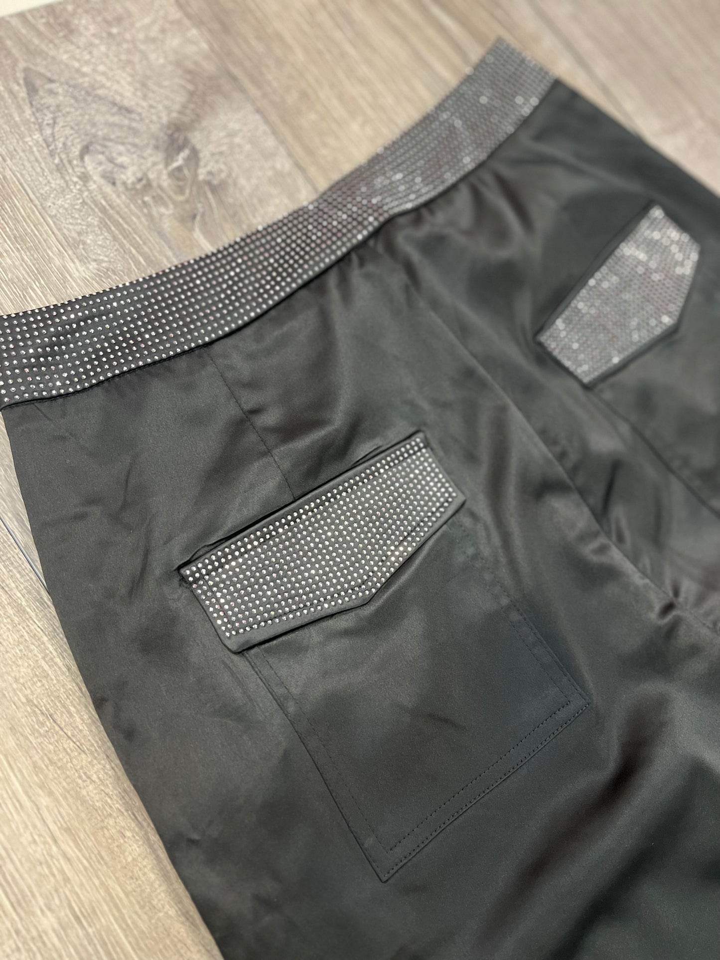 Satin Embellished Cargo Pants