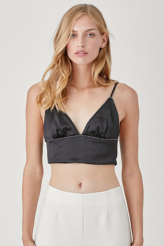 Rhinestone Satin Bra Top