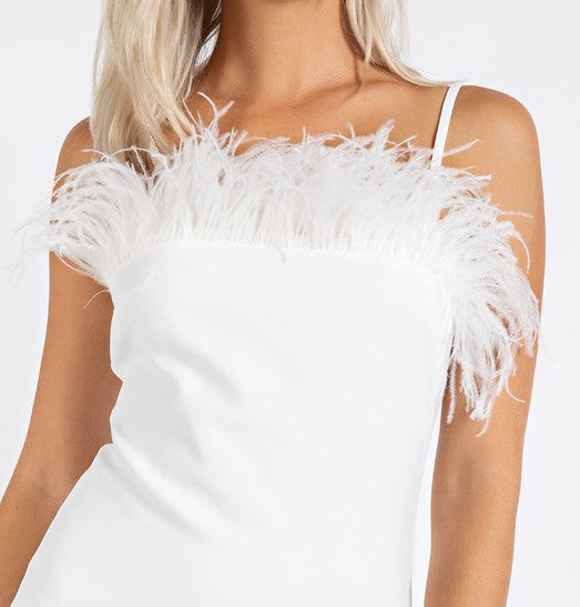 Feather Neckline Mini Dress