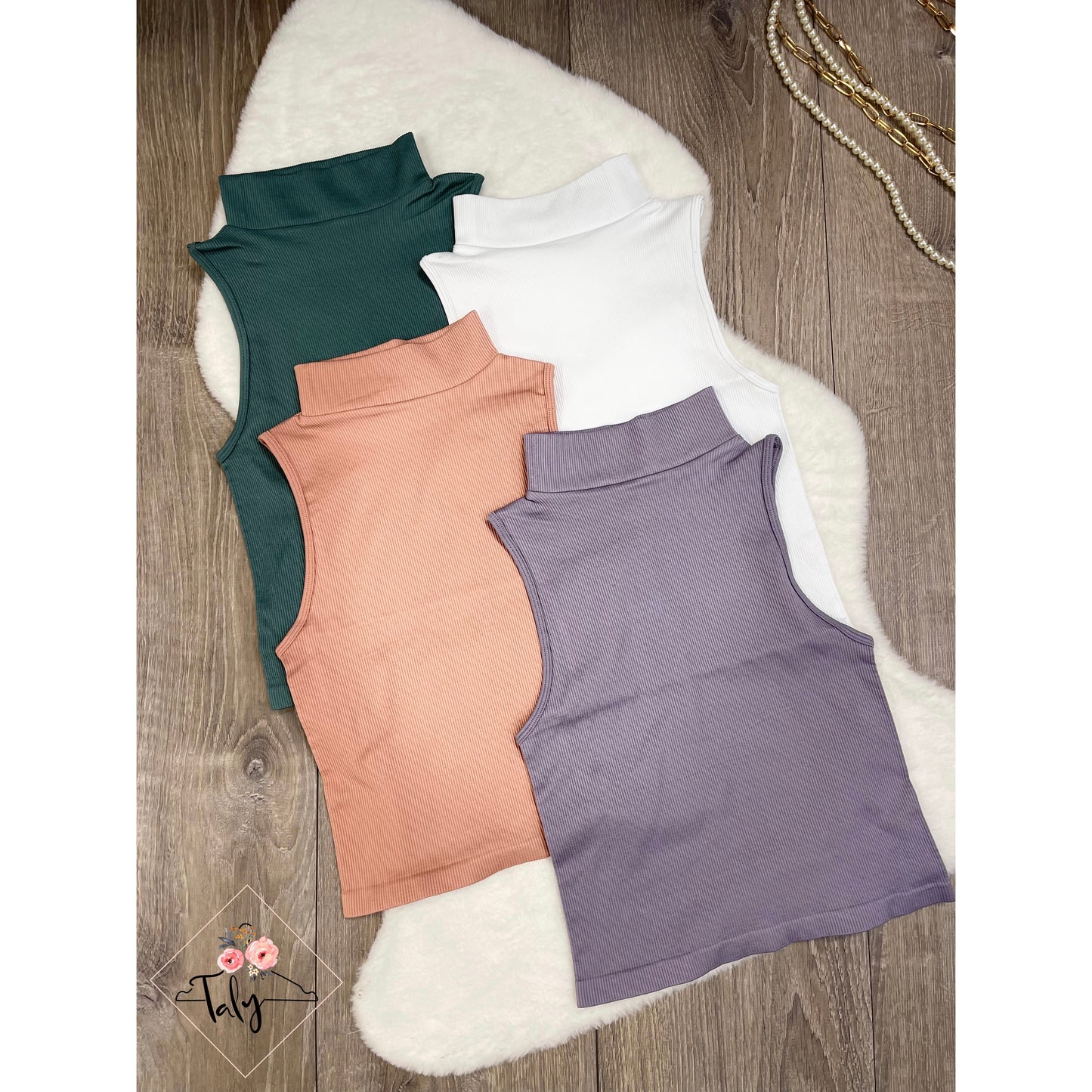 Ribbed Mock Neck Tank.