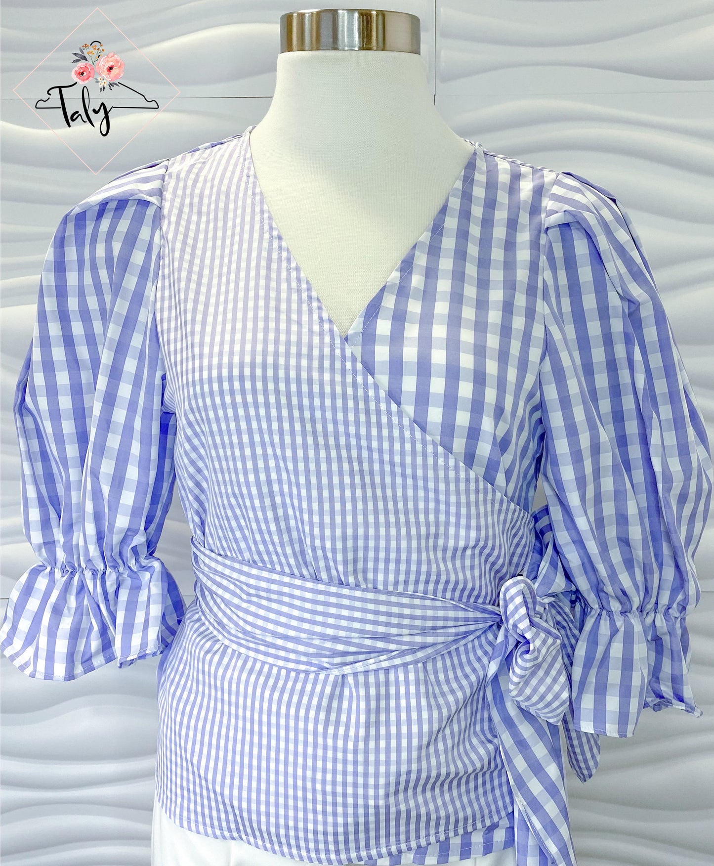 Blouse Wrap Striped Flounce Sleeve