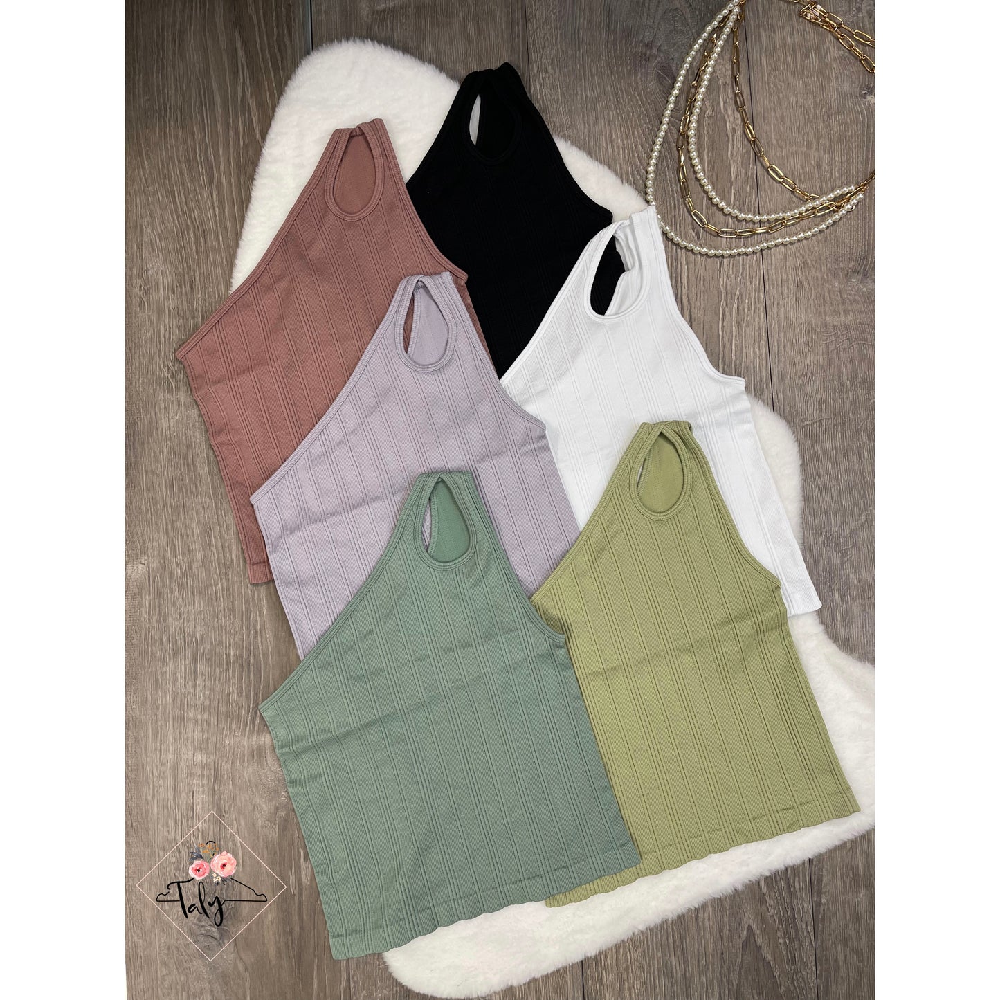 One Shoulder Holed Rib Tank