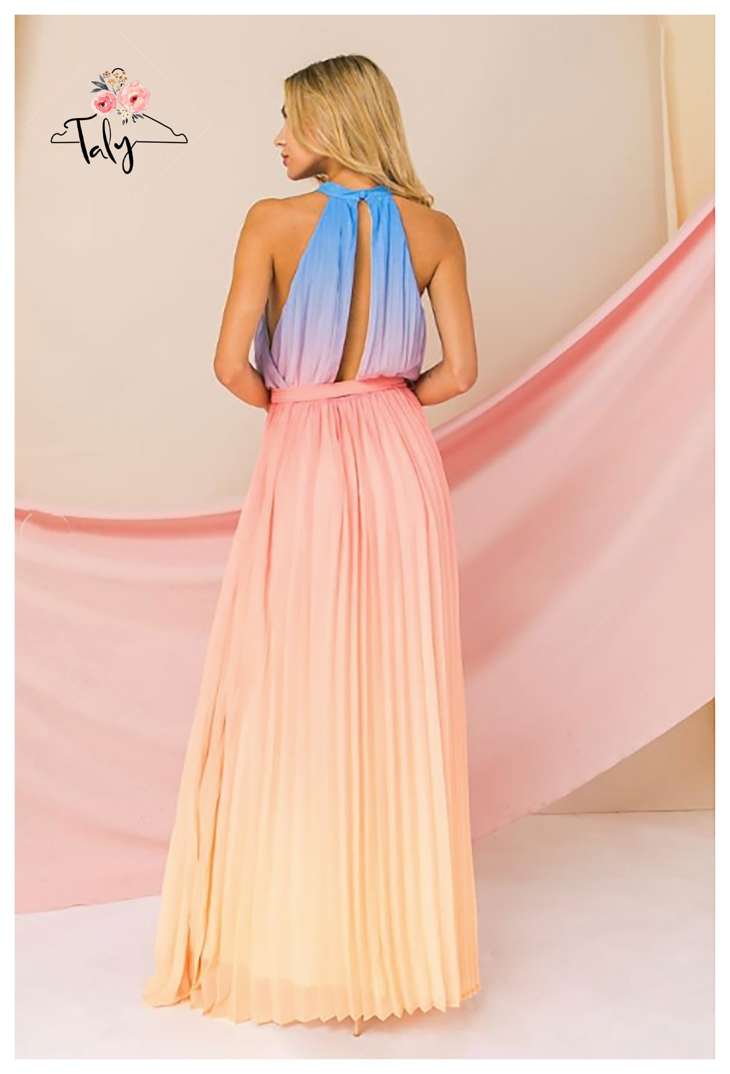 Ombre Colored Pleated Maxi Dress