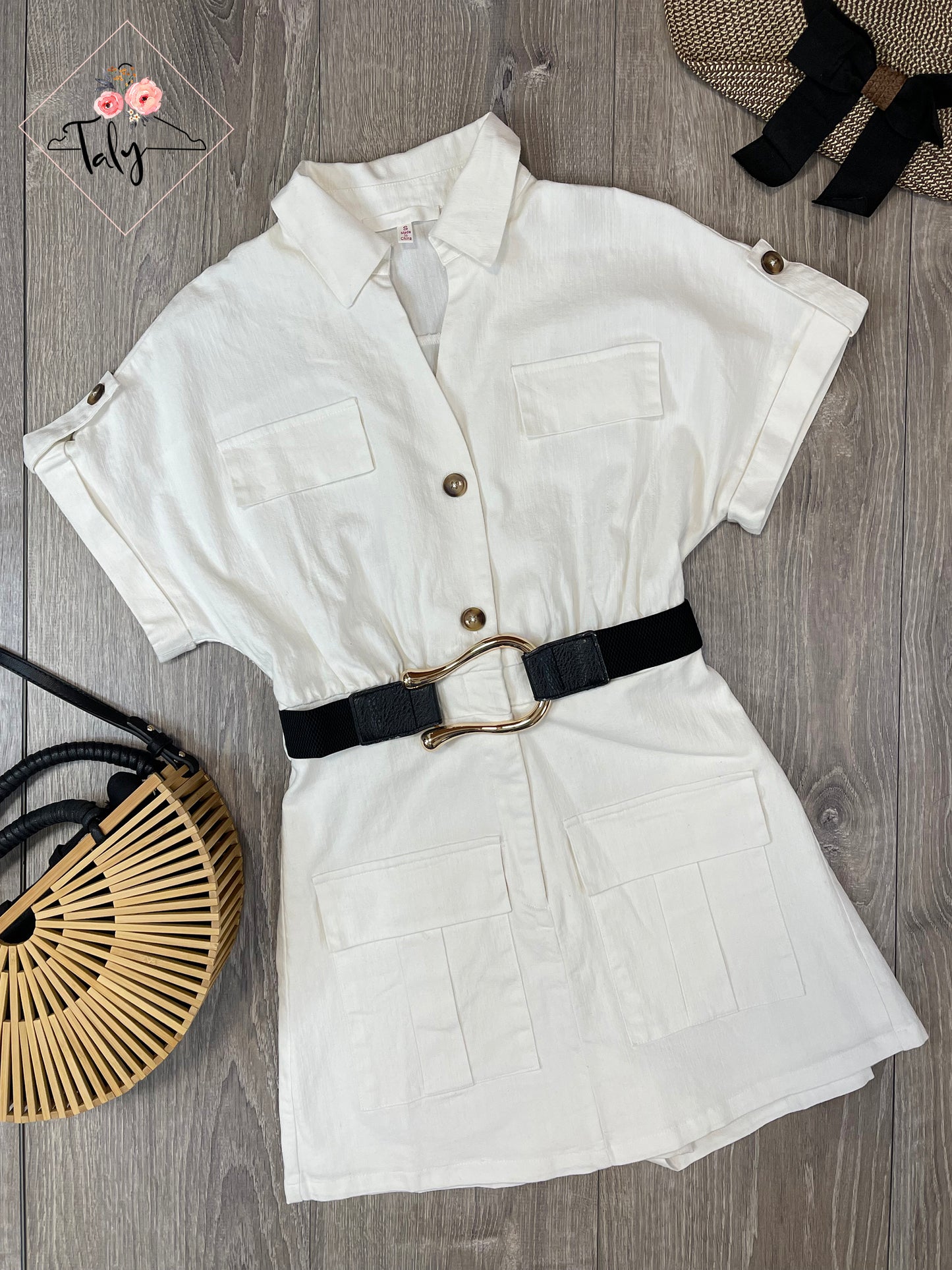 Romper with Belt Button Down