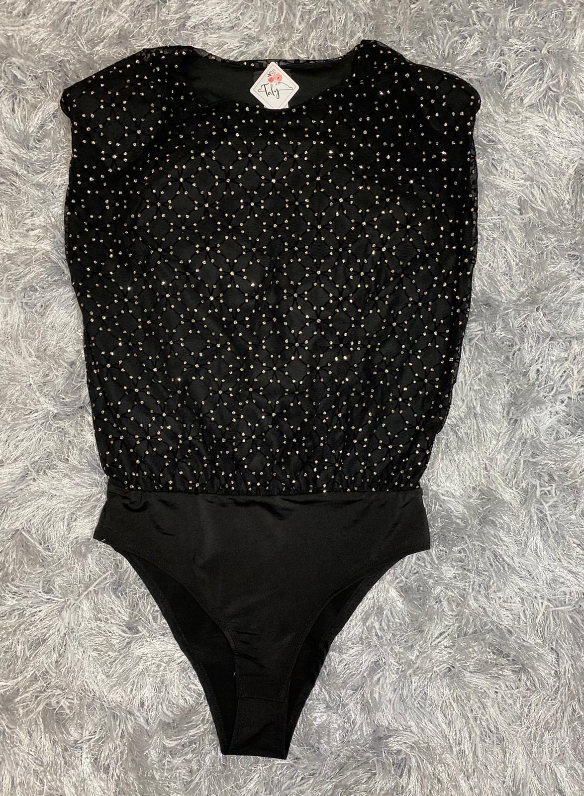 Elegant bodysuit with gold polka dots & Shoulder Pads