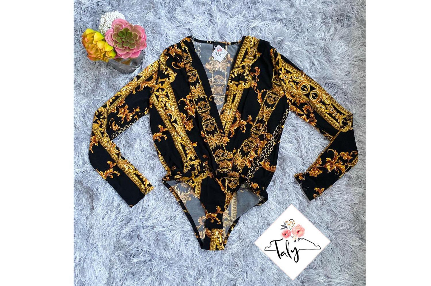 Gold print bodysuit