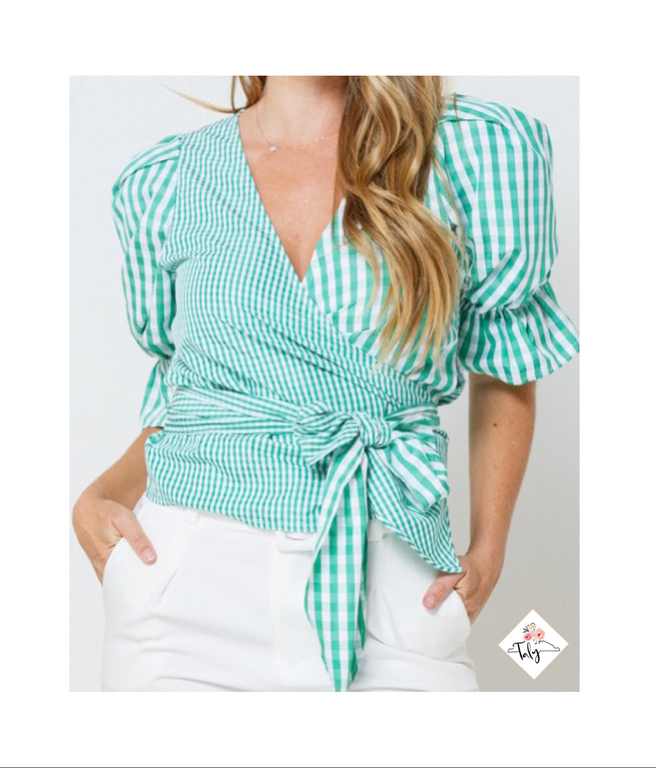 Blouse Wrap Striped Flounce Sleeve