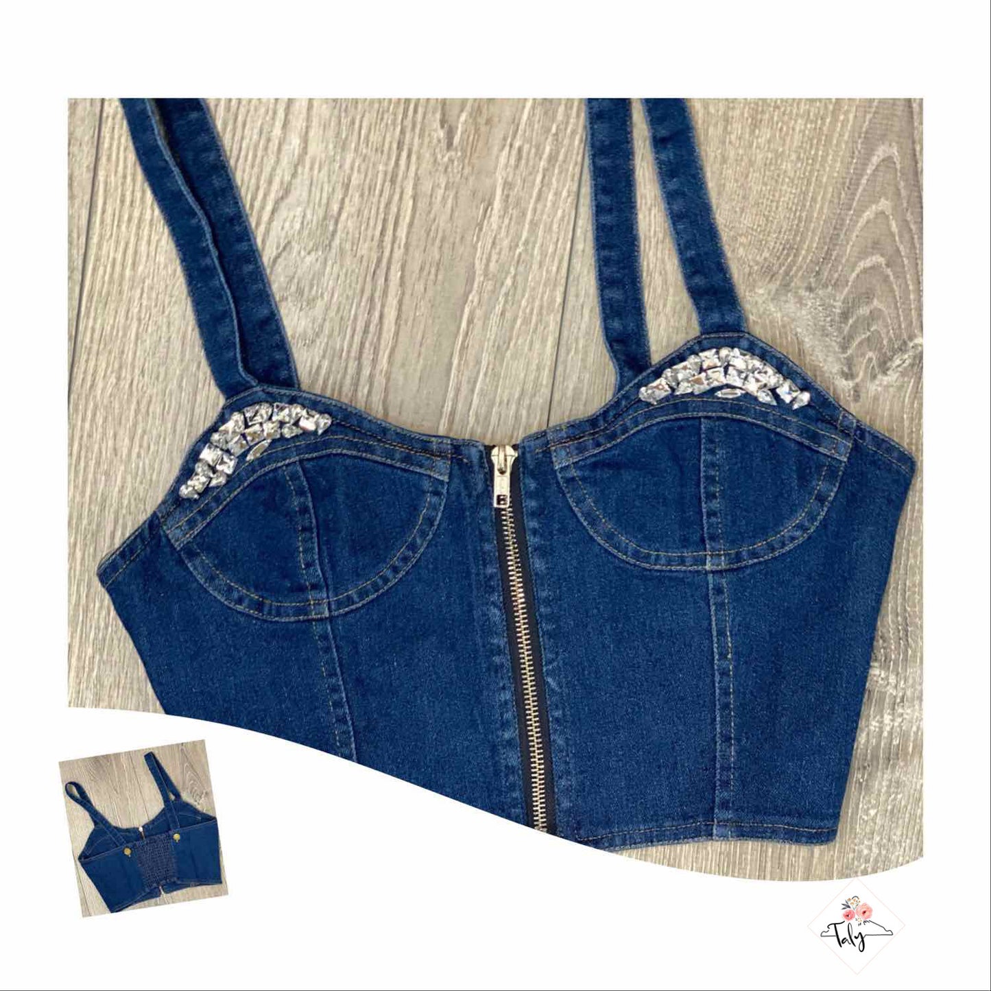 Denim Bustier with Sequins