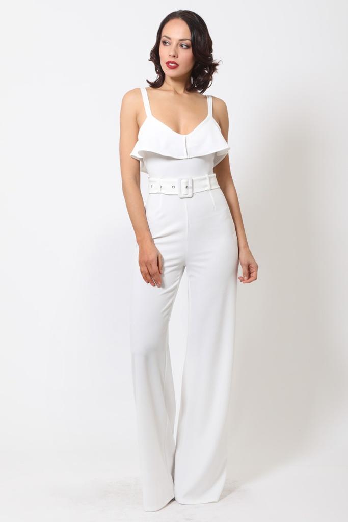 Jumpsuit Elegant With Belt White