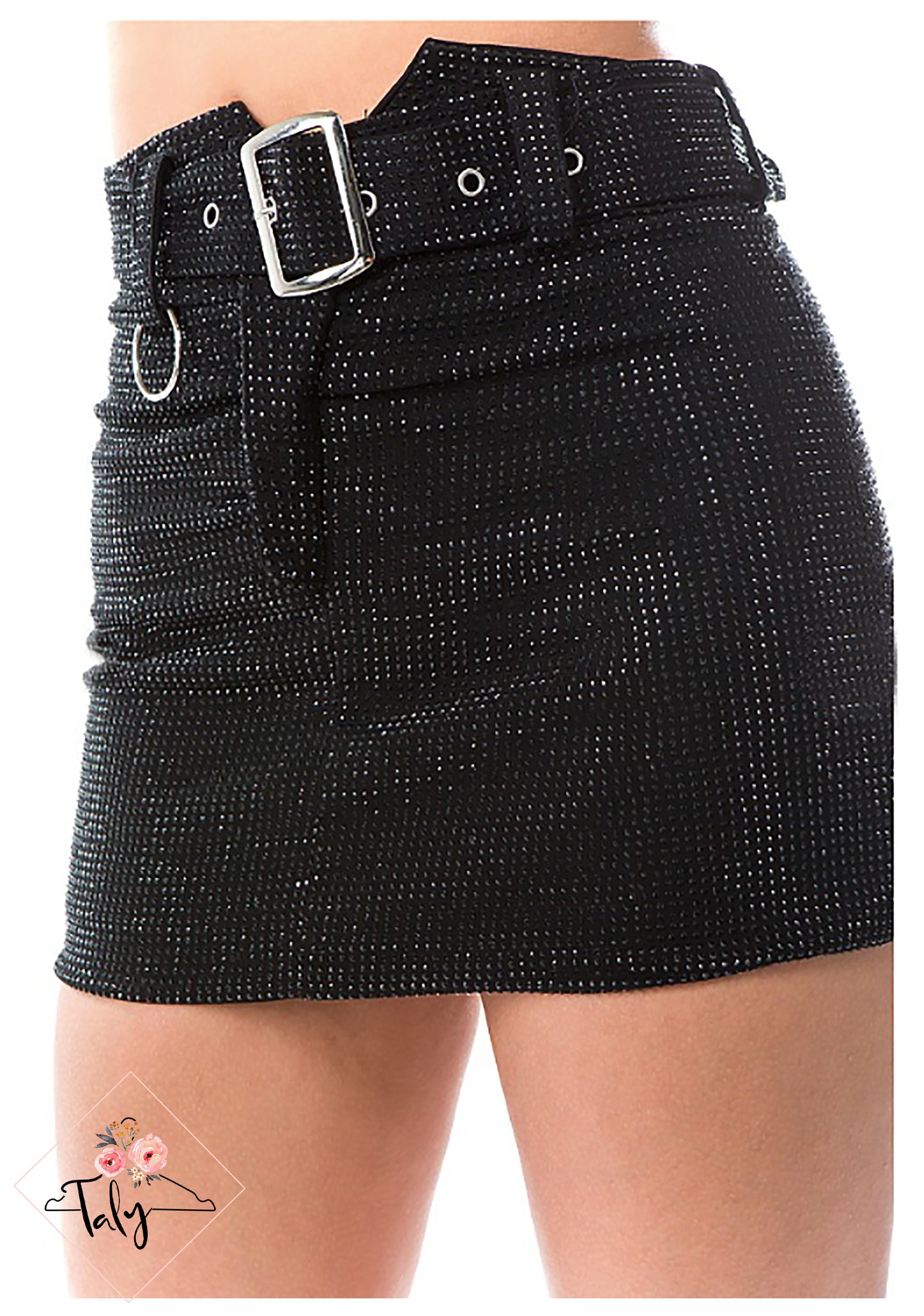 Sequin Mini Skirt With Belt