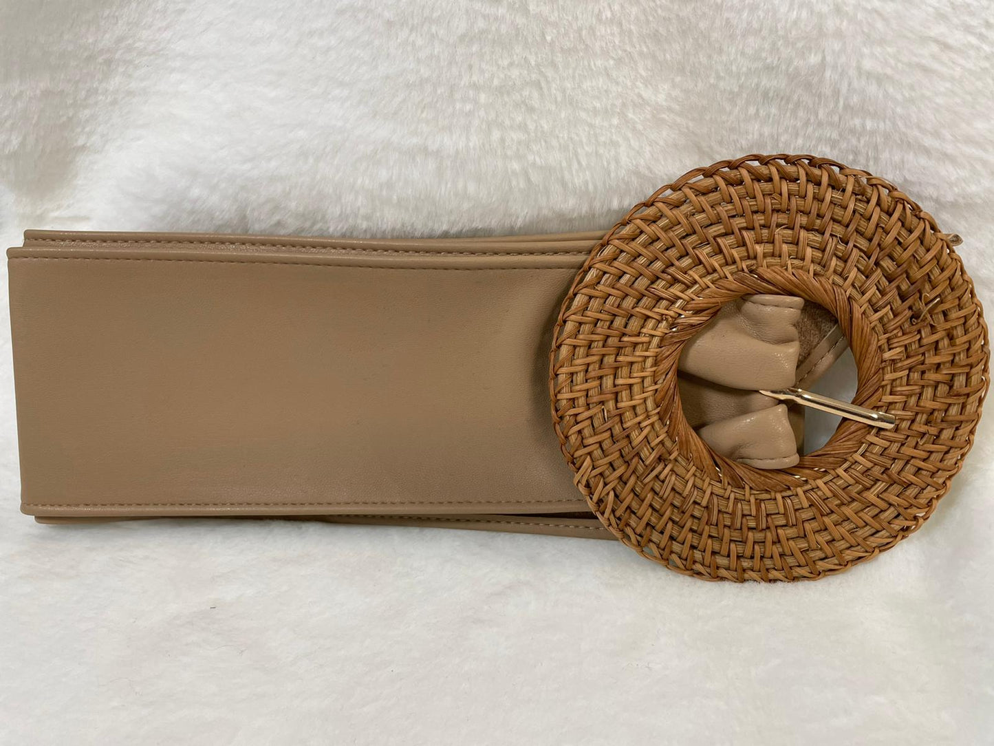 Bamboo Round Buckle Leather Belt