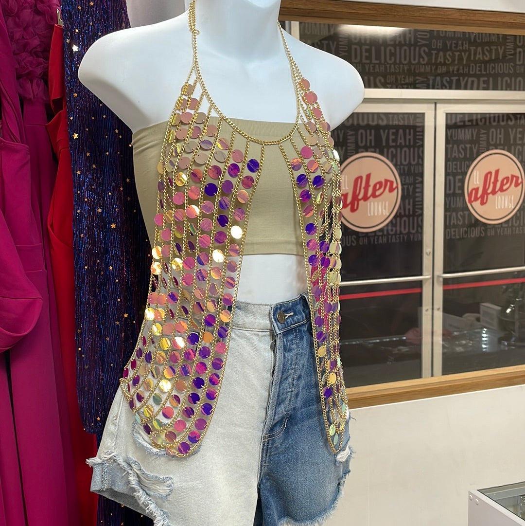 Metallic Chain Halter Top