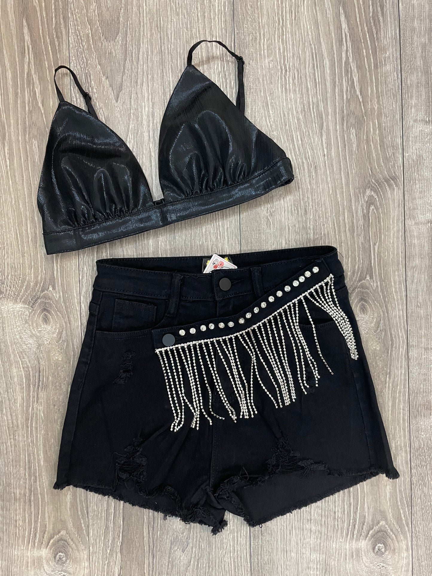 Rhinestone Fringe Denim Short