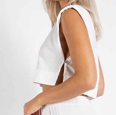 Linen Shoulder Padded Crop Top