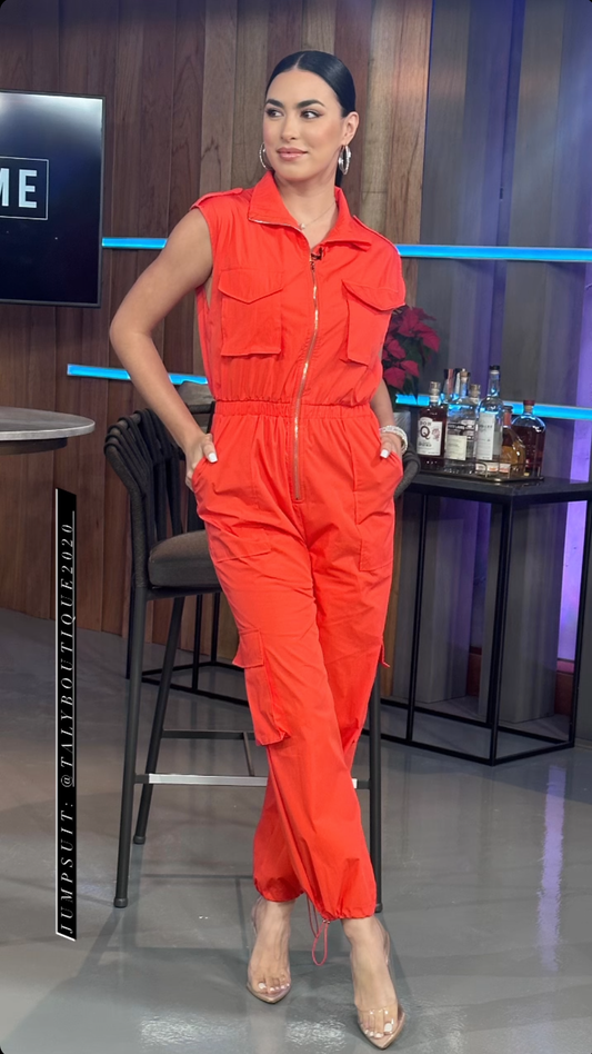 High Neck Cargo Jumpsuit