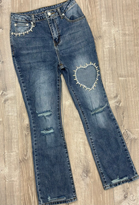 Ankle Denim Heart Cut Out