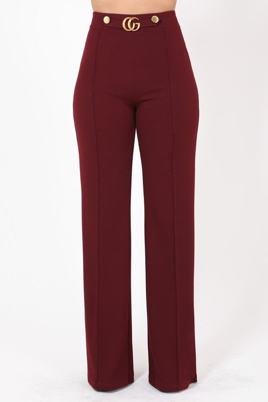 Buckle Details High Waist Pants