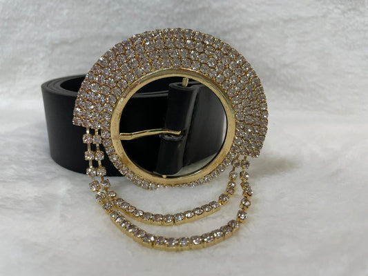 Layered Rhinestone Buckle Belt