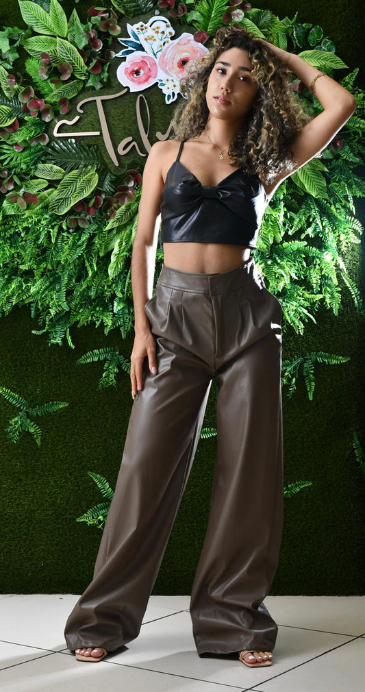 Faux Leather Straight Leg Pants.