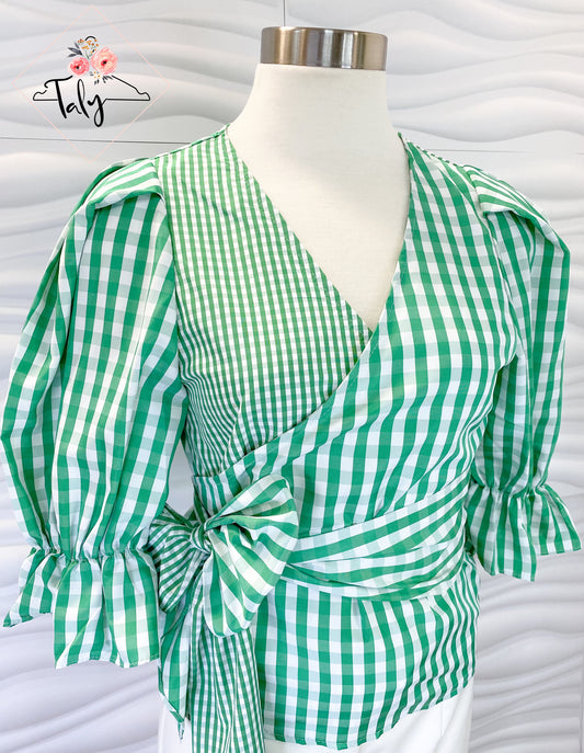 Blouse Wrap Striped Flounce Sleeve