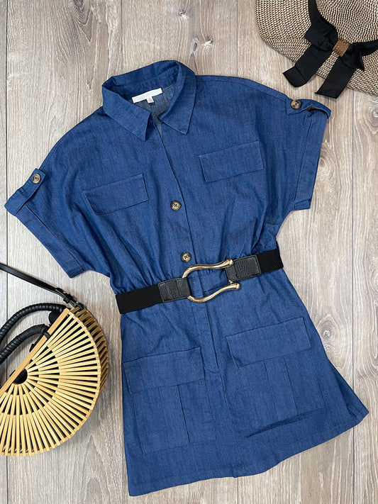 Romper with Belt Button Down