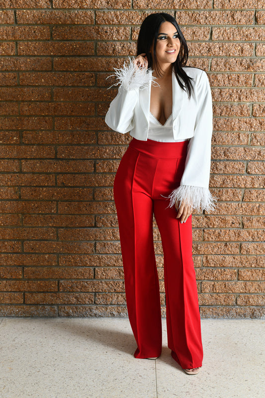 Crop Blazer with Feathers