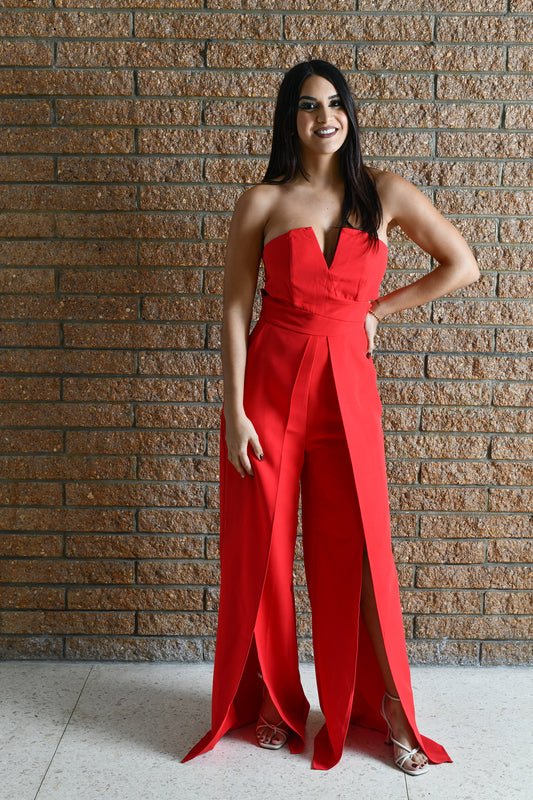 Cut Out Red Jumpsuit