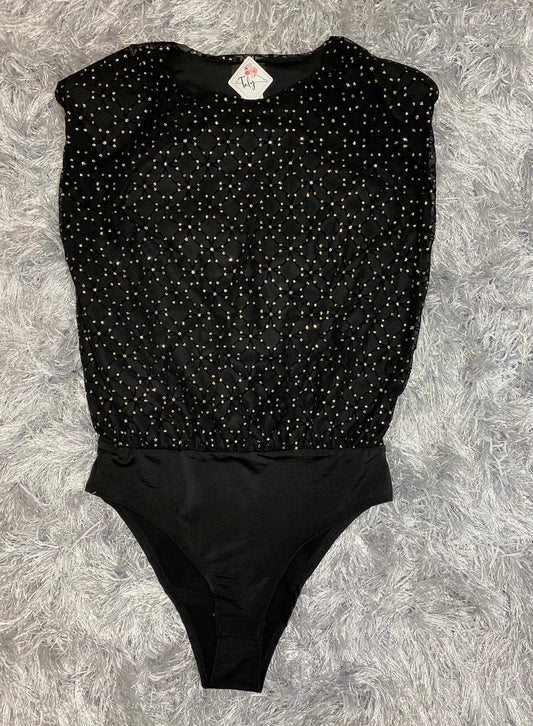 Elegant bodysuit with gold polka dots & Shoulder Pads