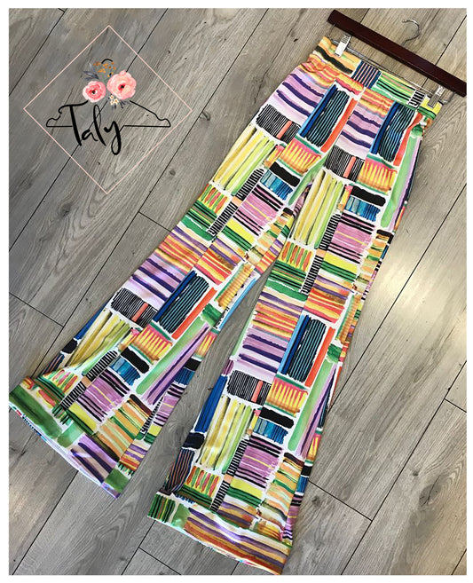 Bell Wide Pants Abstract Print