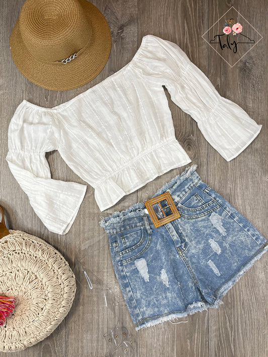 Off Shoulder Top & Elastic Waist