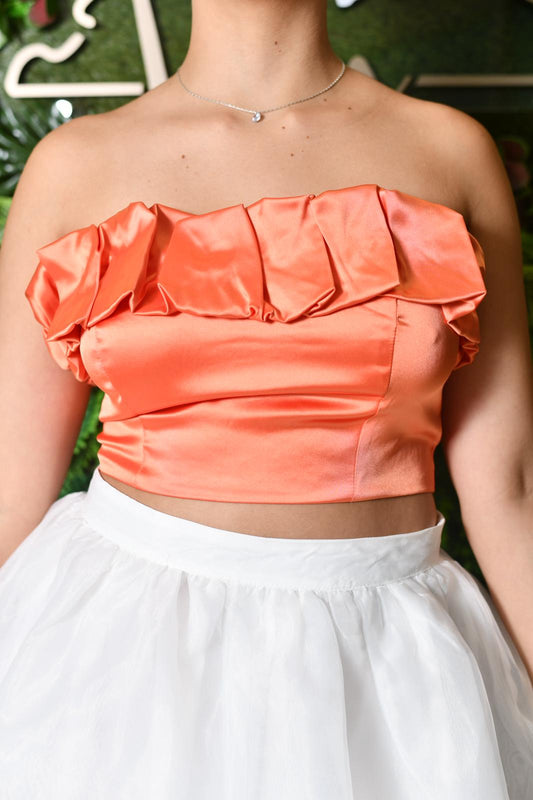 Pleated Off Shoulder Satin Top