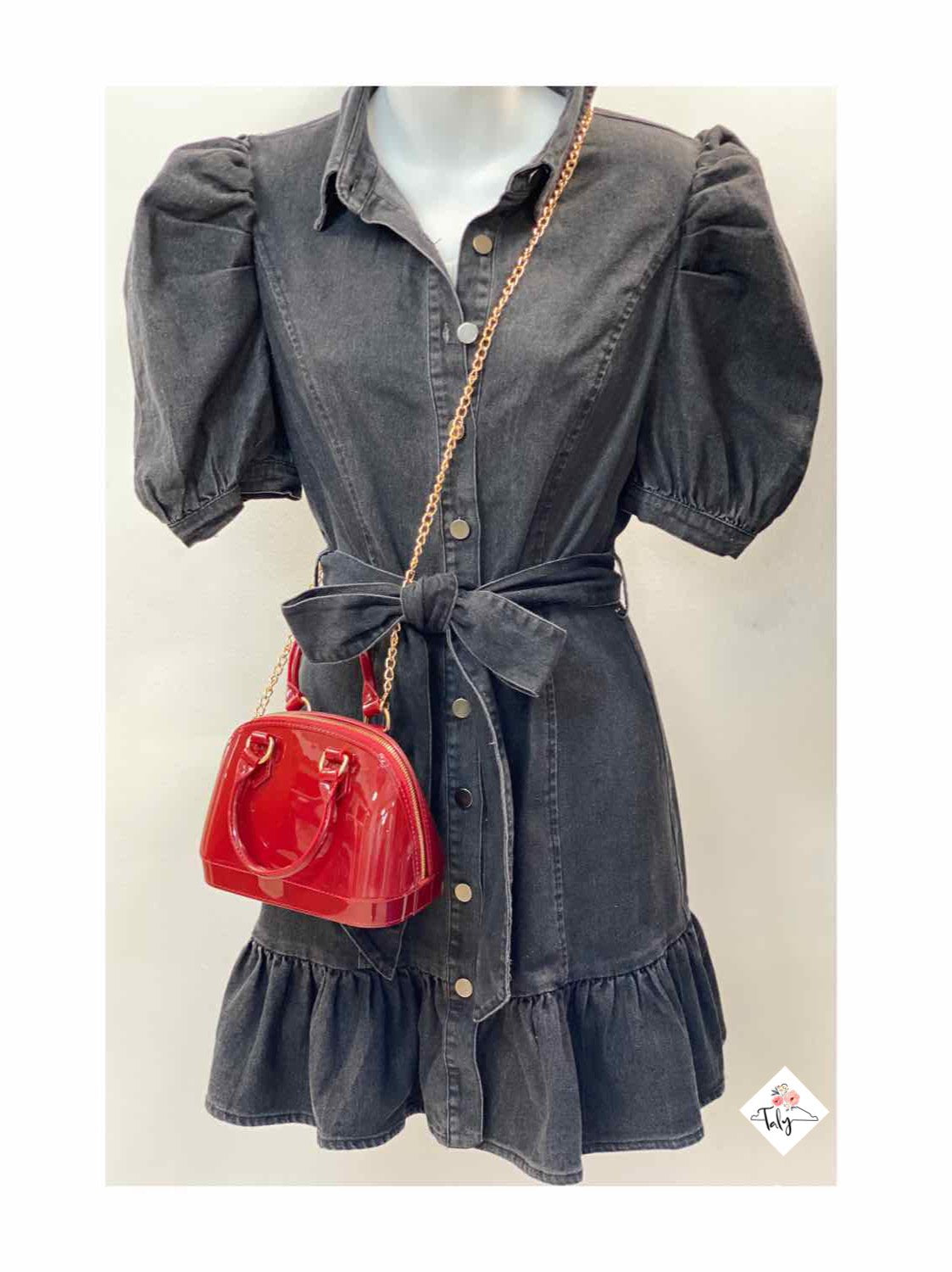 Denim Dress With Ruffles Sleeves Button Down