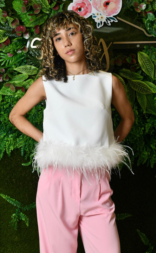 Feather Detail Sleeveless Vest Top