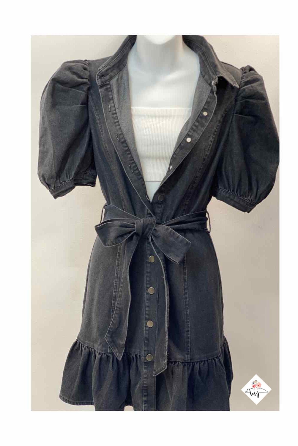 Denim Dress With Ruffles Sleeves Button Down