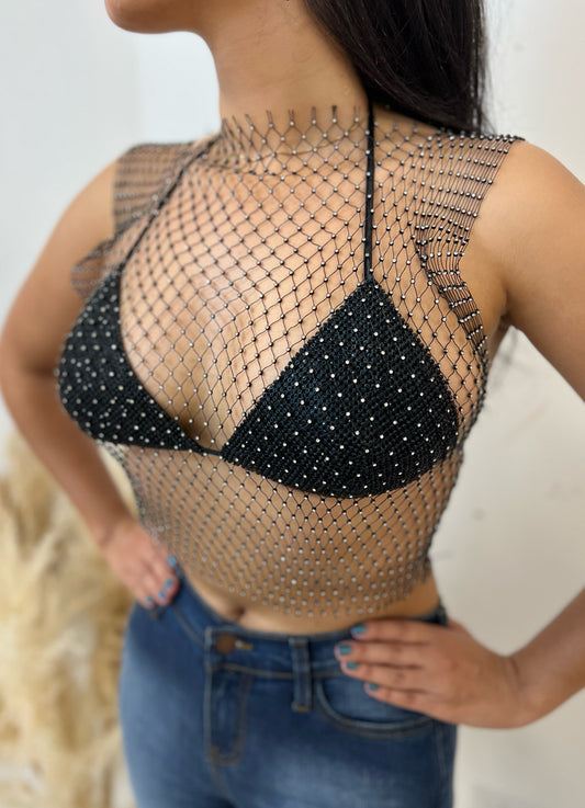 See Through Rhinestone Top