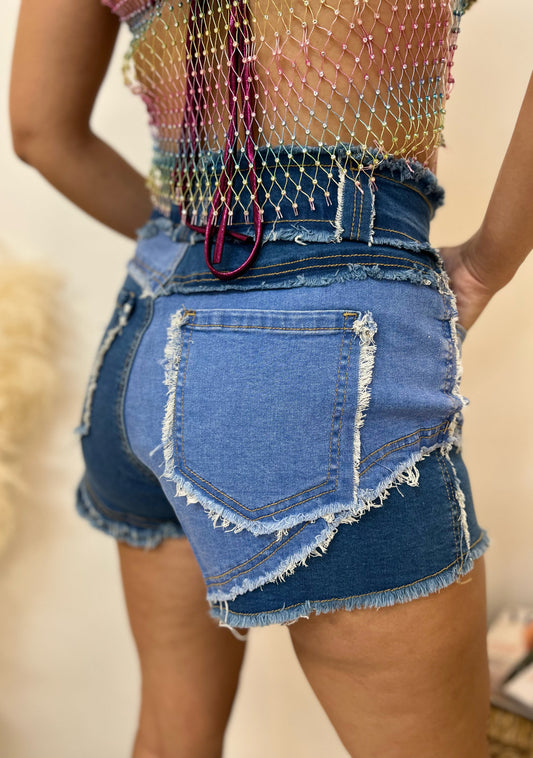 Color Block Denim Shorts